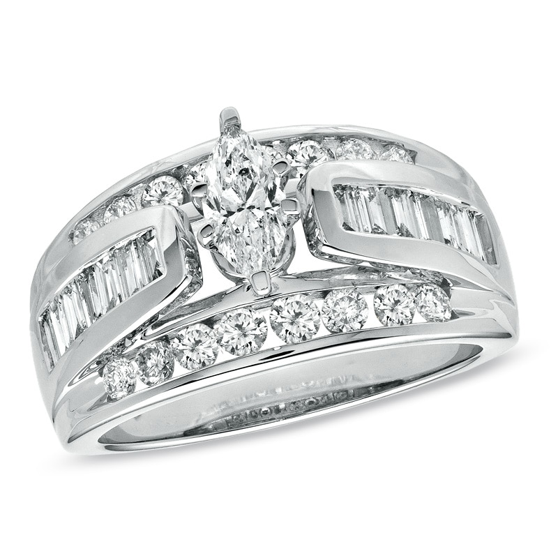 Previously Owned - 1-1/2 CT. T.W. Marquise Diamond Engagement Ring in 14K White Gold