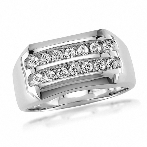 Previously Owned - 1/2 CT. T.w. Diamond Double Row Ring in 14K White Gold