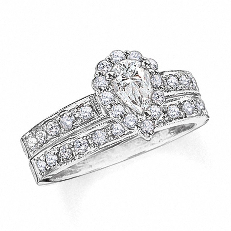 Main Image 1 of Previously Owned - 2 CT. T.W. Pear-Shaped Diamond Bridal Set in 14K White Gold
