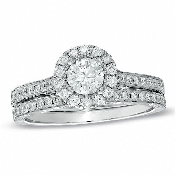 Previously Owned - Celebration LuxÂ® 1 CT. T.w. Diamond Framed Bridal Set in 18K White Gold (I/Si2)
