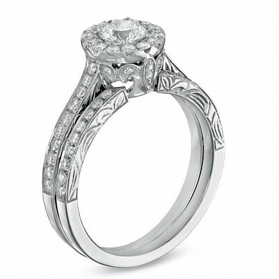 Previously Owned - Celebration LuxÂ® 1 CT. T.w. Diamond Framed Bridal Set in 18K White Gold (I/Si2)