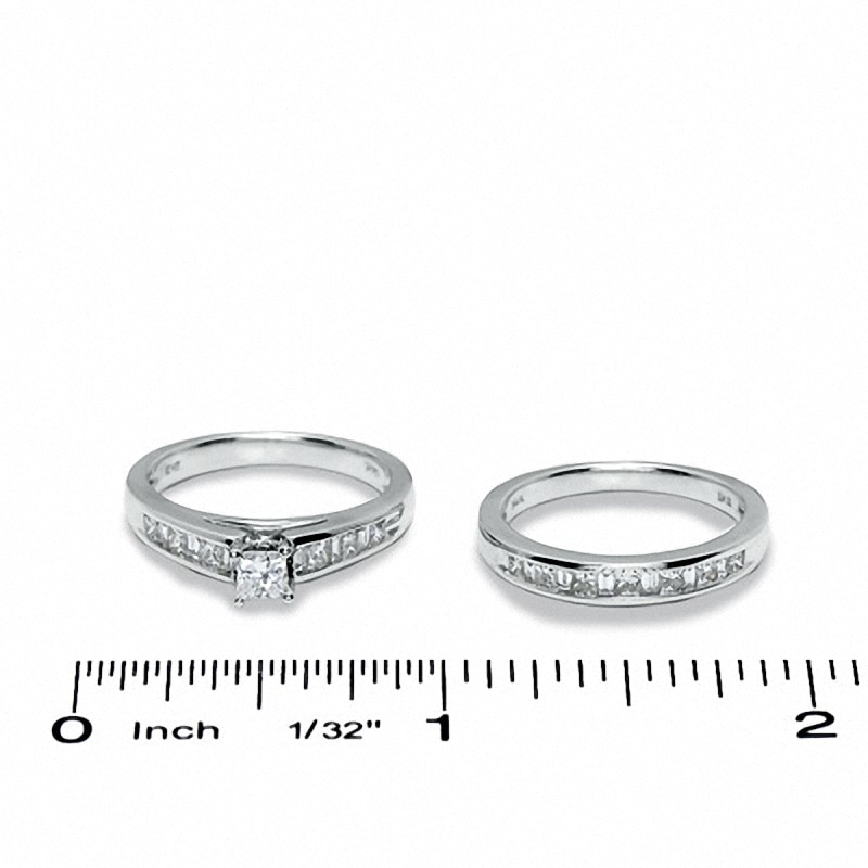 Main Image 3 of Previously Owned - 1 CT. T.W. Princess-Cut Diamond Bridal Set in 14K White Gold