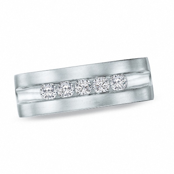 Previously Owned - 1 CT. T.w. Diamond Five Stone Brushed Band in 14K White Gold