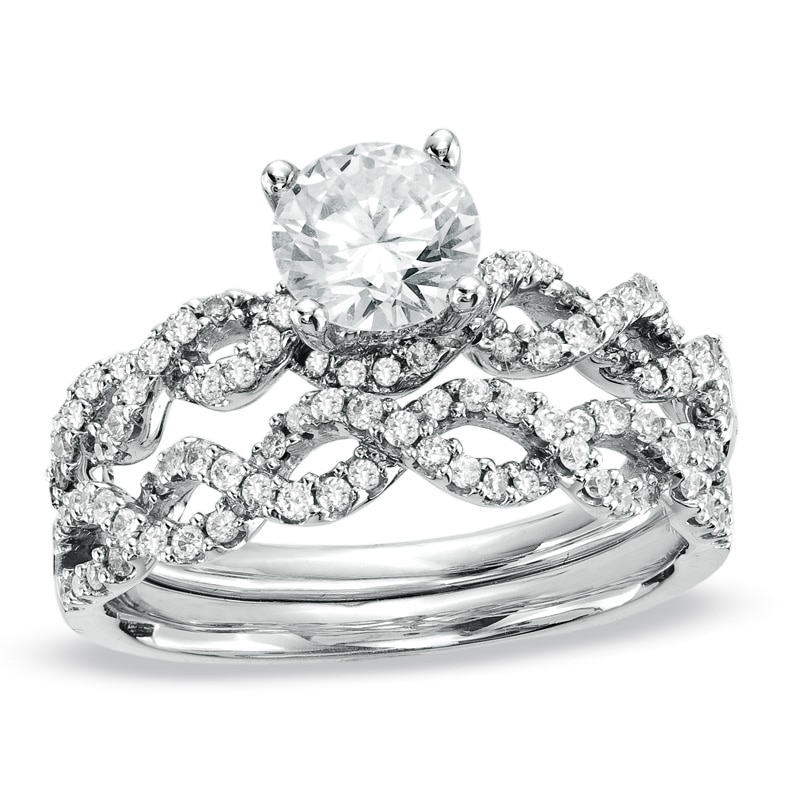 Main Image 1 of Previously Owned - 1-1/4 CT. T.W. Diamond Twist Bridal Set in 14K White Gold