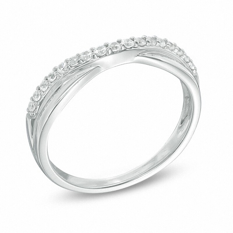 Main Image 2 of Previously Owned - 1/4 CT. T.W. Diamond Twist Contour Band in 14K White Gold