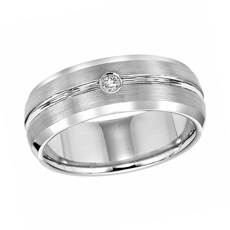 Main Image 1 of Previously Owned - Triton 8.0mm Comfort Fit Diamond Accent Groove Tungsten Wedding Band