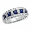 Thumbnail Image 1 of Previously Owned - 1/3 CT. T.W. Diamond and Princess-Cut Blue Sapphire Anniversary Band in 14K White Gold