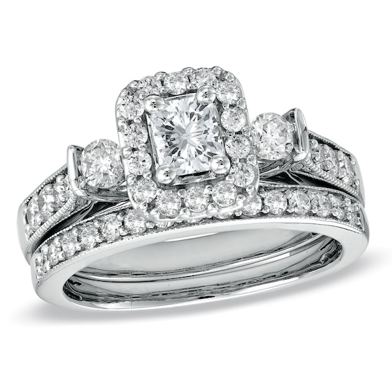 Previously Owned - 1-1/4 CT. T.w. Radiant-Cut Diamond Bridal Set in 14K White Gold
