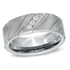Thumbnail Image 1 of Previously Owned - 8.0mm 1/10 CT. T.W. Diamond Three Stone Slant Tungsten Wedding Band