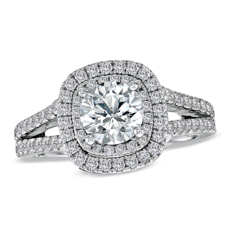 Previously Owned - Vera Wang Love Collection 2 CT. T.W. Diamond Frame Split Shank Engagement Ring in 14K White Gold