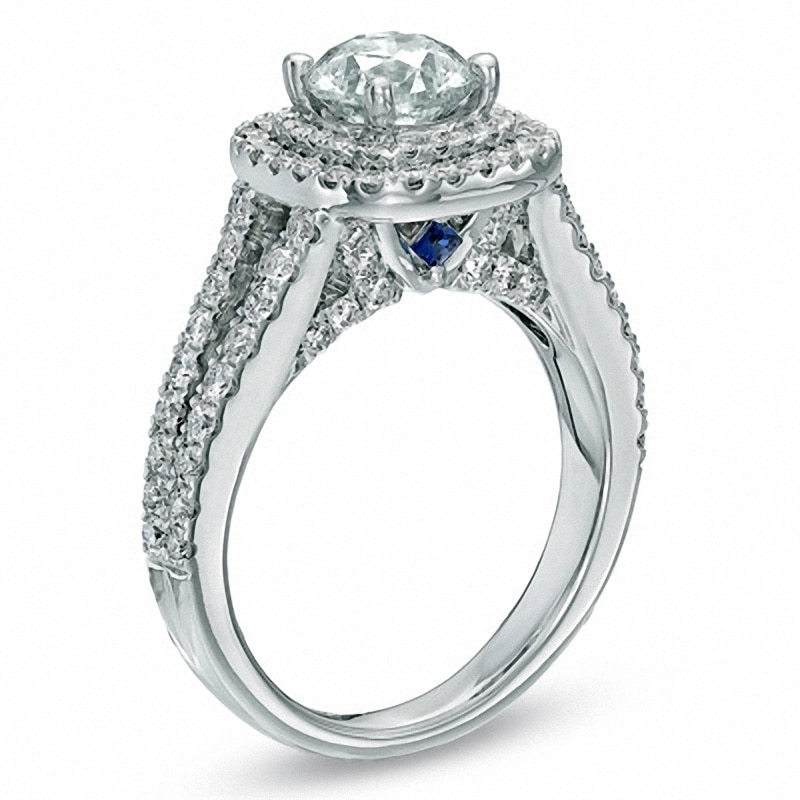 Previously Owned - Vera Wang Love Collection 2 CT. T.W. Diamond Frame Split Shank Engagement Ring in 14K White Gold