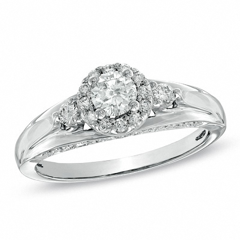 Main Image 1 of Previously Owned - 3/4 CT. T.W. Diamond Frame Engagement Ring in 14K White Gold