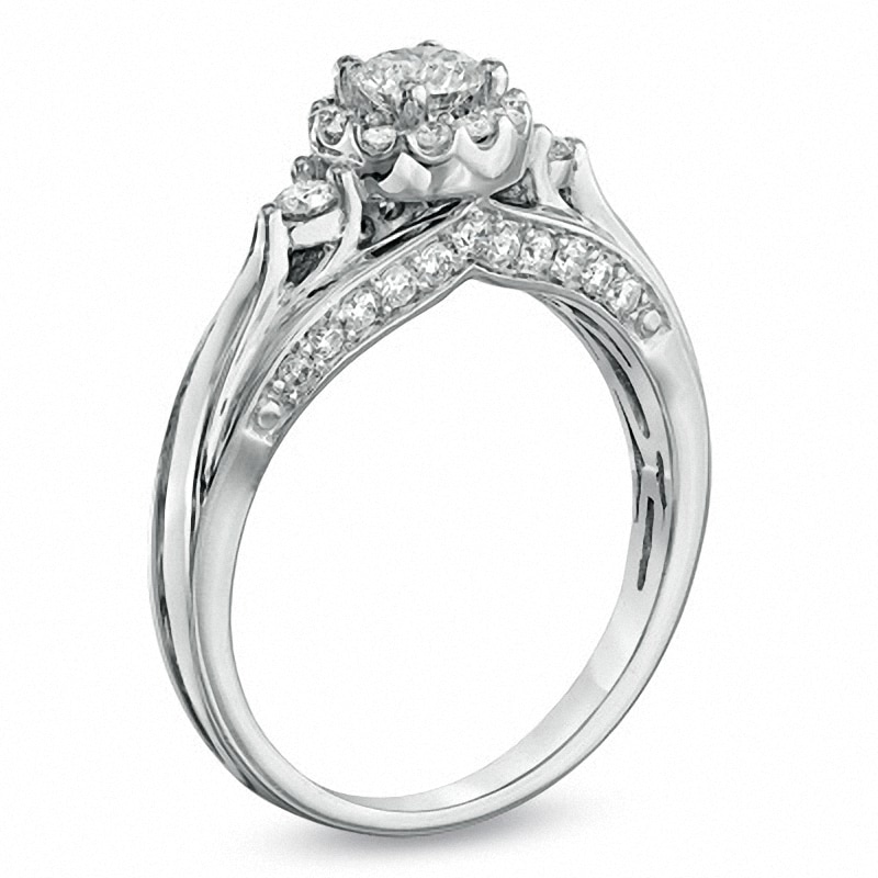 Main Image 2 of Previously Owned - 3/4 CT. T.W. Diamond Frame Engagement Ring in 14K White Gold