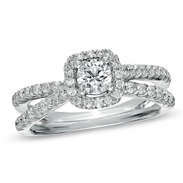 Previously Owned - 1 CT. T.W. Diamond Frame Split Shank Ring in 14K White Gold