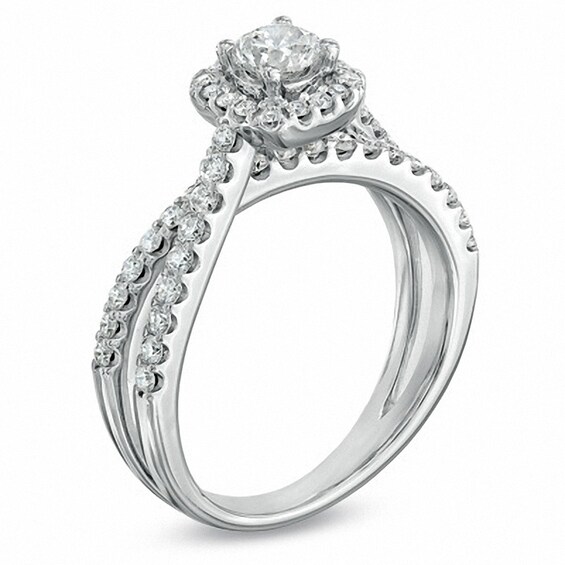 Previously Owned - 1 CT. T.w. Diamond Frame Split Shank Ring in 14K White Gold