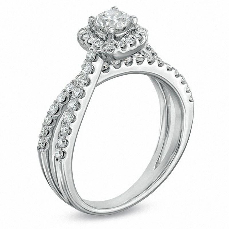 Main Image 2 of Previously Owned - 1 CT. T.W. Diamond Frame Split Shank Ring in 14K White Gold