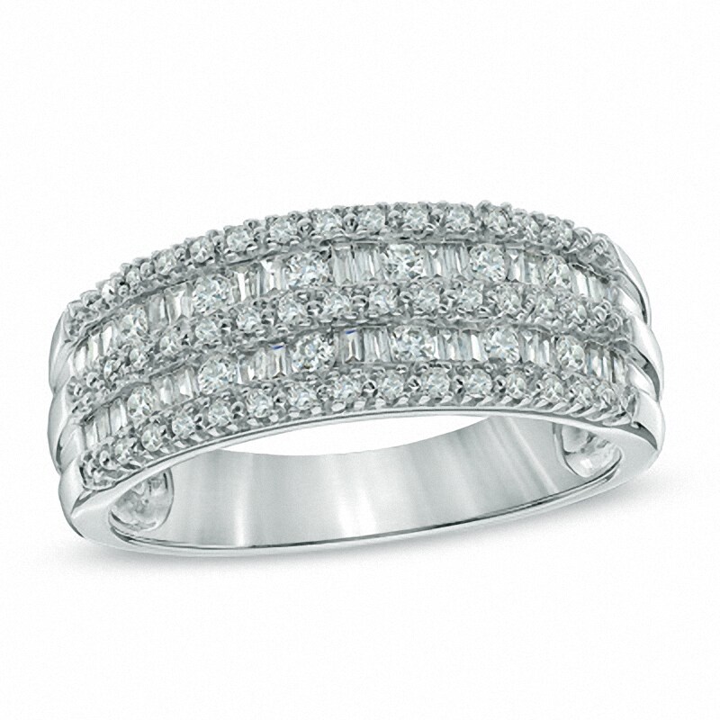 Main Image 1 of Previously Owned - 1/2 CT. T.W. Baguette and Round Diamond Anniversary Band in 10K White Gold
