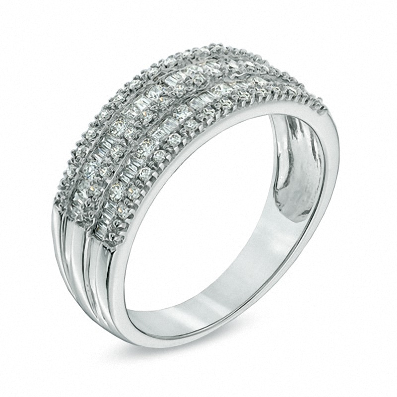 Main Image 2 of Previously Owned - 1/2 CT. T.W. Baguette and Round Diamond Anniversary Band in 10K White Gold