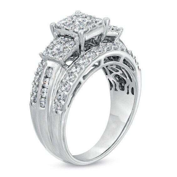 Previously Owned - 1-1/2 CT. T.w. Diamond Square Composite Three Stone Ring in 14K White Gold