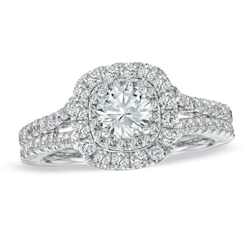 Main Image 1 of Previously Owned - Vera Wang Love Collection 1-1/2 CT. T.W. Diamond Split Shank Engagement Ring in 14K White Gold