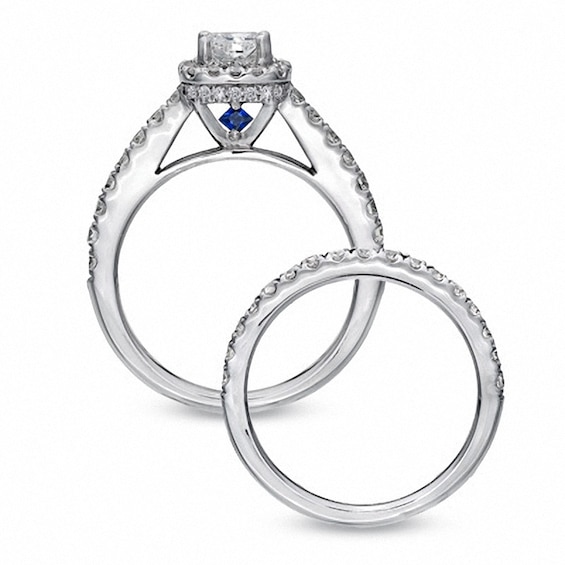 Previously Owned - Vera Wang Love Collection 1-1/2 CT. T.w. Cushion-Cut Diamond Frame Bridal Set in 14K White Gold