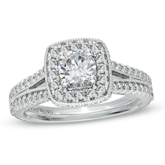 Previously Owned - Vera Wang Love Collection 1-1/3 CT. T.w. Diamond Split Shank Engagement Ring in 14K White Gold