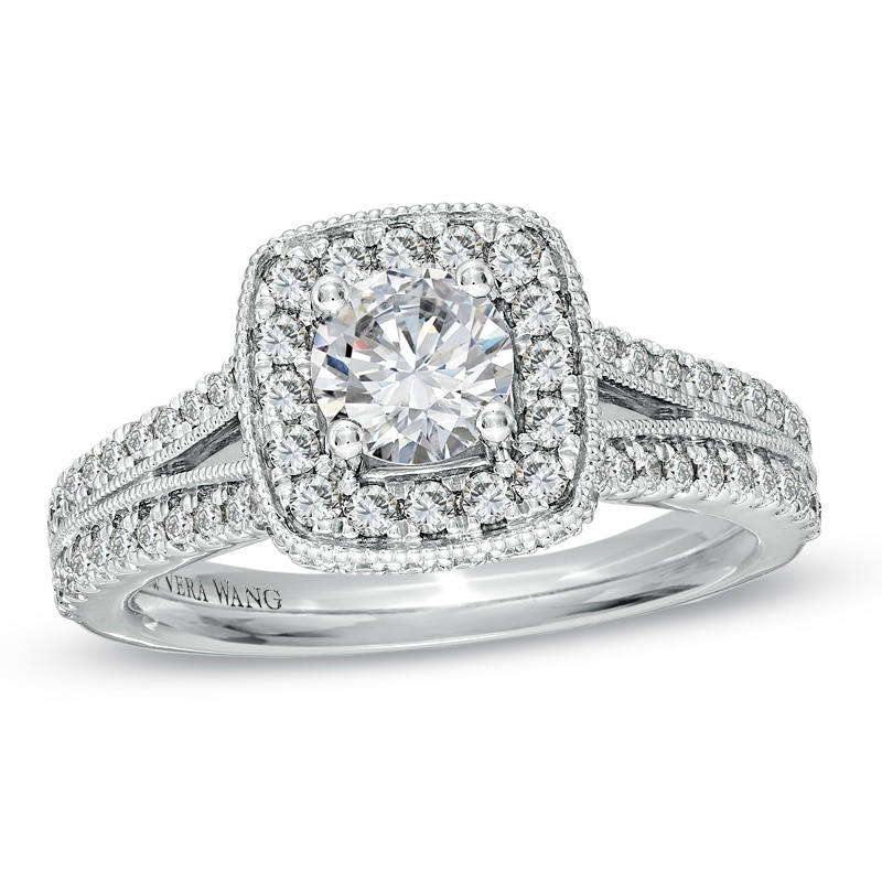 Main Image 1 of Previously Owned - Vera Wang Love Collection 1-1/3 CT. T.W. Diamond Split Shank Engagement Ring in 14K White Gold