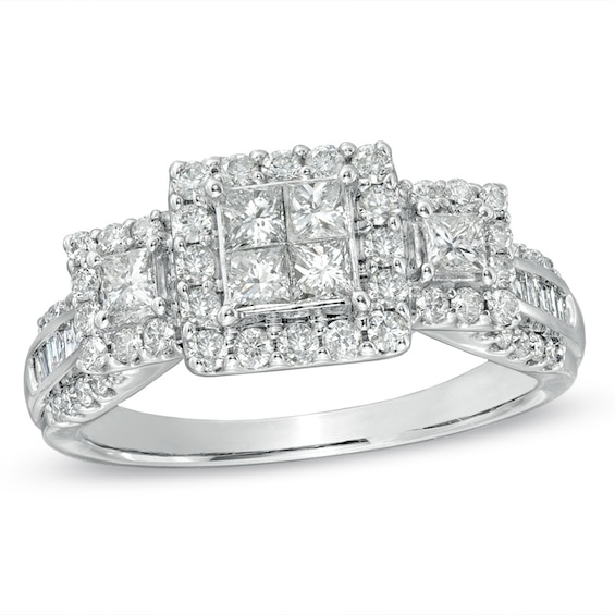 Previously Owned - 1 CT. T.w. Princess-Cut Quad Diamond Three Stone Ring in 10K White Gold
