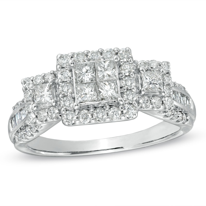 Main Image 1 of Previously Owned - 1 CT. T.W. Princess-Cut Quad Diamond Three Stone Ring in 10K White Gold