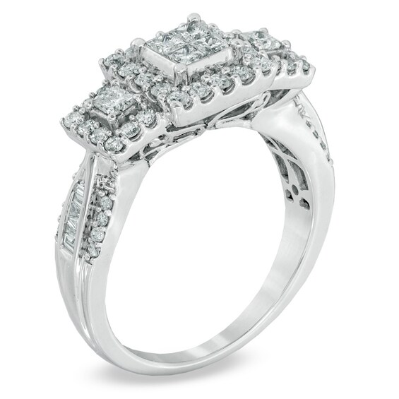 Previously Owned - 1 CT. T.w. Princess-Cut Quad Diamond Three Stone Ring in 10K White Gold