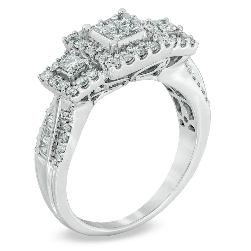 Main Image 2 of Previously Owned - 1 CT. T.W. Princess-Cut Quad Diamond Three Stone Ring in 10K White Gold