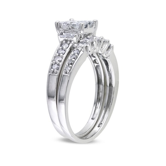 Previously Owned - 1 CT. T.w. Quad Princess-Cut Diamond Bridal Set in 14K White Gold