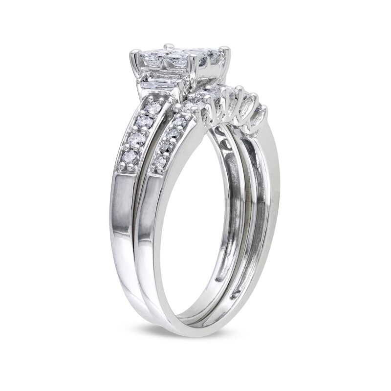 Main Image 2 of Previously Owned - 1 CT. T.W. Quad Princess-Cut Diamond Bridal Set in 14K White Gold