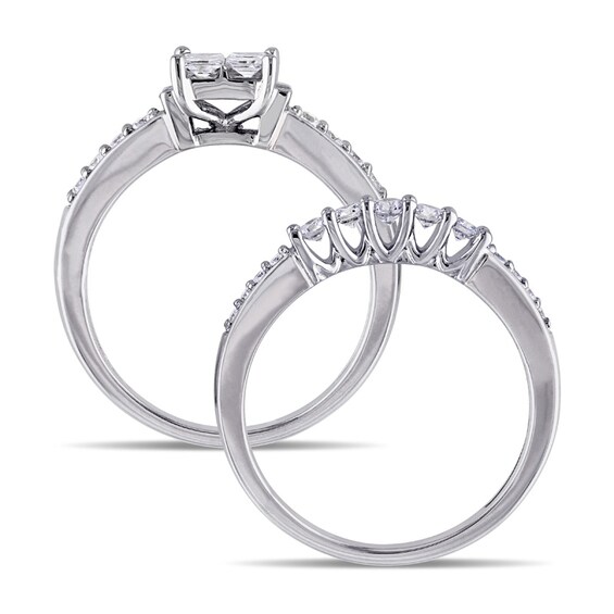 Previously Owned - 1 CT. T.w. Quad Princess-Cut Diamond Bridal Set in 14K White Gold