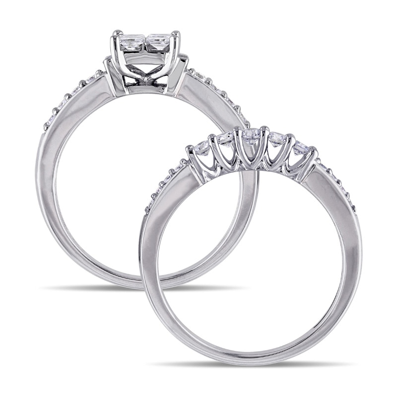 Main Image 3 of Previously Owned - 1 CT. T.W. Quad Princess-Cut Diamond Bridal Set in 14K White Gold