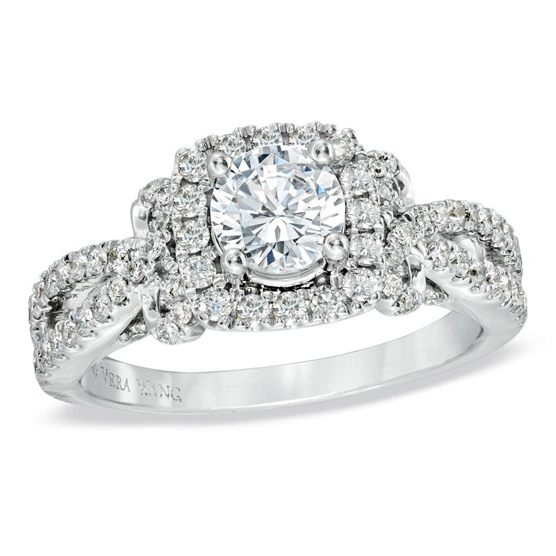 Main Image 1 of Previously Owned - Vera Wang Love Collection 1-1/2 CT. T.W. Diamond Split Shank Engagement Ring in 14K White Gold