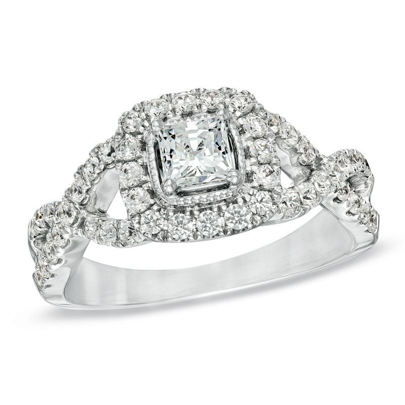 Main Image 1 of Previously Owned - Celebration Lux® 1 CT. T.W. Princess-Cut Diamond Engagement Ring in 14K White Gold (I/SI2)