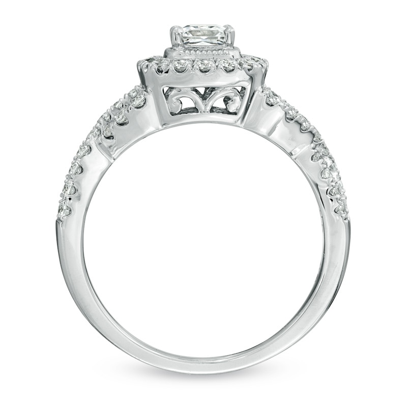 Main Image 3 of Previously Owned - Celebration Lux® 1 CT. T.W. Princess-Cut Diamond Engagement Ring in 14K White Gold (I/SI2)