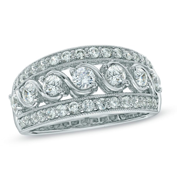 Previously Owned - 1 CT. T.w. Diamond Vintage-Style Seven Stone Ring in 14K White Gold