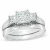 Thumbnail Image 1 of Previously Owned - 1 CT. T.W. Princess-Cut Diamond Three Stone Bridal Set in Platinum (H/SI2)