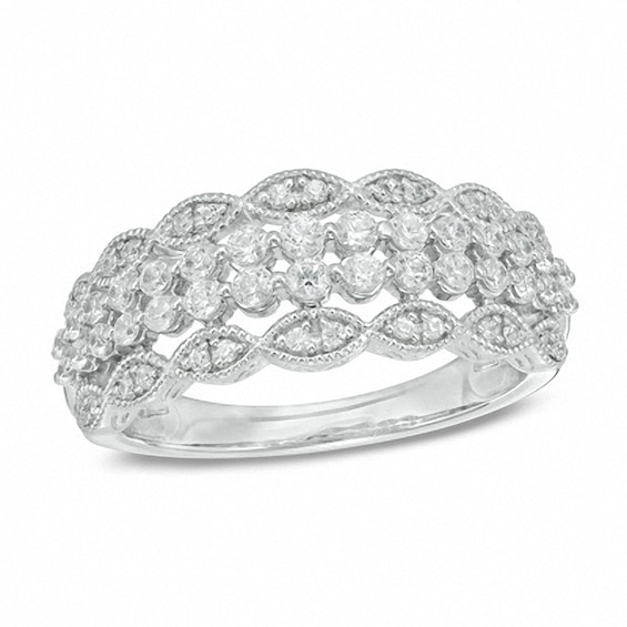 Previously Owned - 1/2 CT. T.w. Diamond Vintage-Style Anniversary Band in 10K White Gold