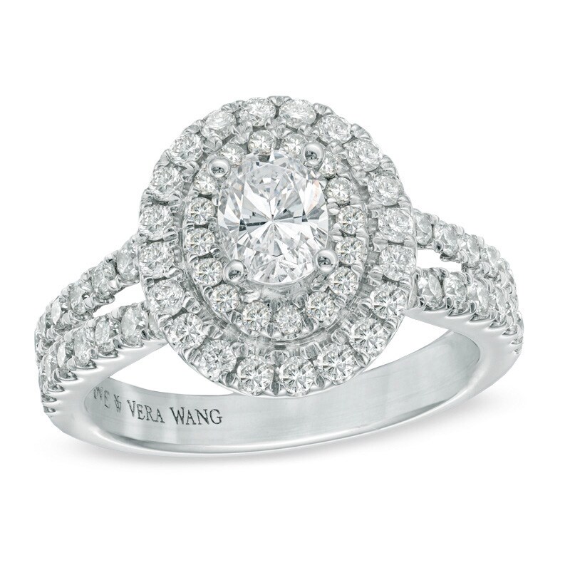 Main Image 1 of Previously Owned - Vera Wang Love Collection 1-1/2 CT. T.W. Oval Diamond Frame Engagement Ring in 14K White Gold