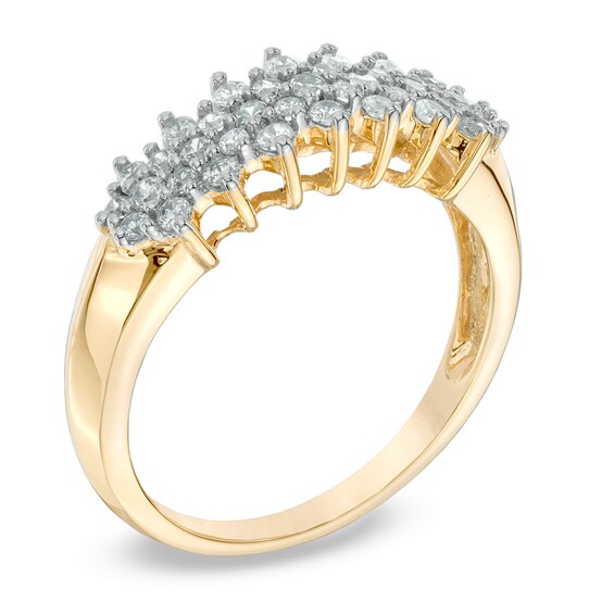 Previously Owned - 1/2 CT. T.w. Diamond Cluster Pyramid Band in 10K Gold