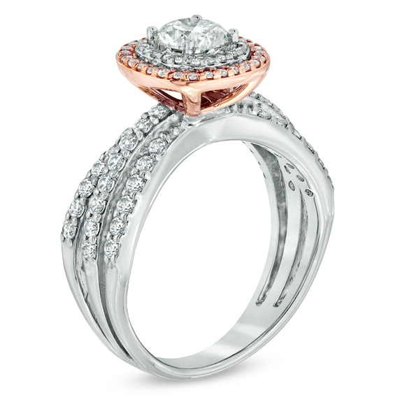 Previously Owned - Celebration Lux® 1-1/3 CT. T.w. Diamond Triple Row Frame Engagement Ring in 18K Two-Tone Gold (I/Si2)