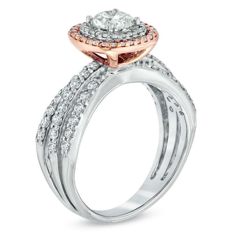 Main Image 2 of Previously Owned - Celebration Lux® 1-1/3 CT. T.W. Diamond Triple Row Frame Engagement Ring in 18K Two-Tone Gold (I/SI2)