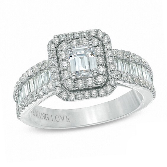 Previously Owned - Vera Wang Love Collection 1-1/2 CT. T.w. Emerald-Cut Diamond Double Frame Ring in 14K White Gold
