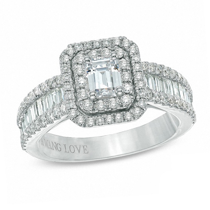 Previously Owned - Vera Wang Love Collection 1-1/2 CT. T.W. Emerald-Cut Diamond Double Frame Ring in 14K White Gold