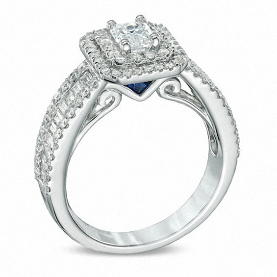 Previously Owned - Vera Wang Love Collection 1-1/2 CT. T.w. Emerald-Cut Diamond Double Frame Ring in 14K White Gold