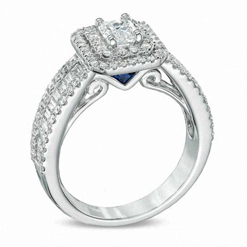 Previously Owned - Vera Wang Love Collection 1-1/2 CT. T.W. Emerald-Cut Diamond Double Frame Ring in 14K White Gold