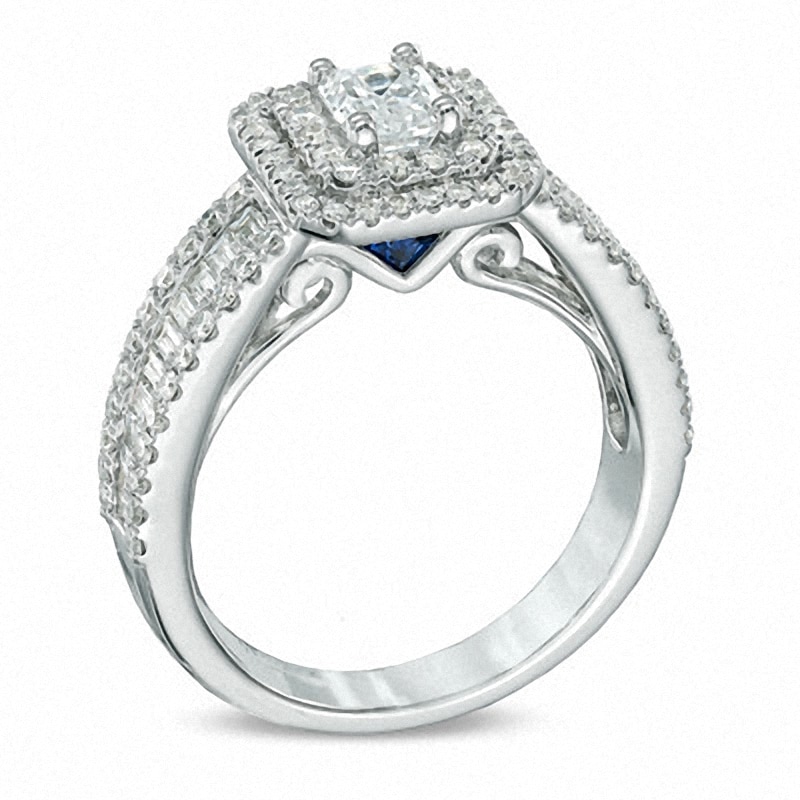 Main Image 2 of Previously Owned - Vera Wang Love Collection 1-1/2 CT. T.W. Emerald-Cut Diamond Double Frame Ring in 14K White Gold
